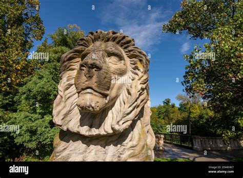 Stone Lion Statue In The Grounds Of North Point Lighthouse Milwaukee