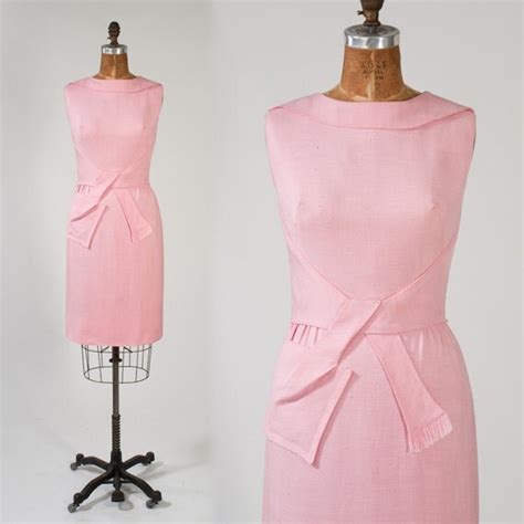 Pink Linen Vintage Wiggle Dress 1960s Sleeveless Spring Day Dress