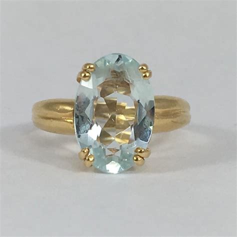 Vintage Aquamarine Ring 14k Yellow Gold Setting 3 Carat Oval