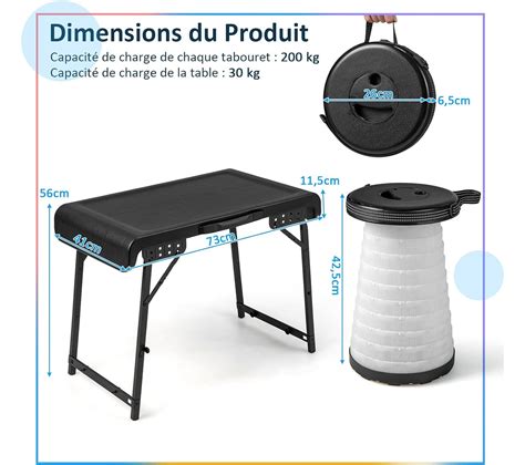 Ensemble De Table Et Tabourets Pliants Ext Rieur Chaque Chaise Charge