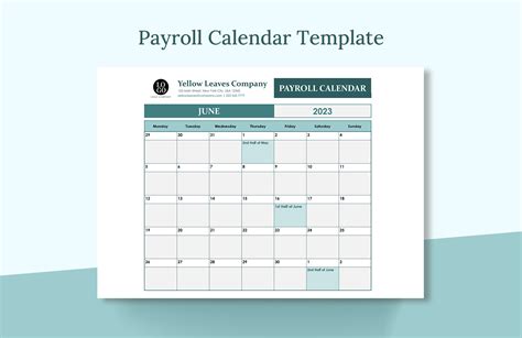 Payroll Calendar Template In Pages Portable Documents Numbers Ms