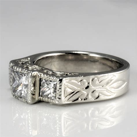 Filigree Design Three Stone Diamond Engagement Ring 111 Ctw Sz 55