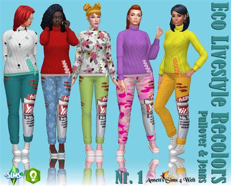 Annett`s Sims 4 Welt Eco Lifestyle Recolors Pullover And Jeans Nr 1