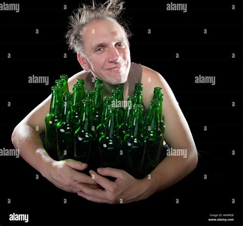 The Happy Tipsy Man Near Empty Beer Bottles Stock Photo Alamy