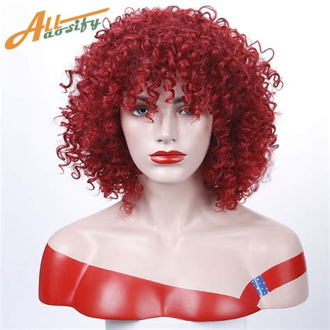 Allaosify Short Red Afro Kinky Curly Wig For Women Synthetic High Temperature Fiber Wigs African