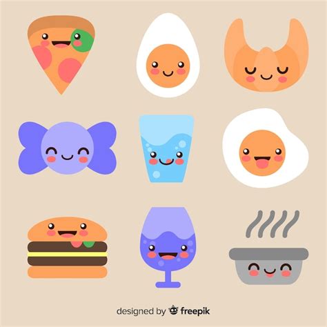 Free Vector Kawaii Smiling Food Pack