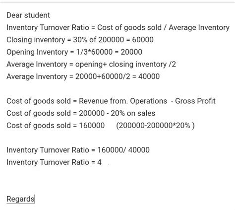 From The Given Information Calculate The Inventory Turnover Ratio