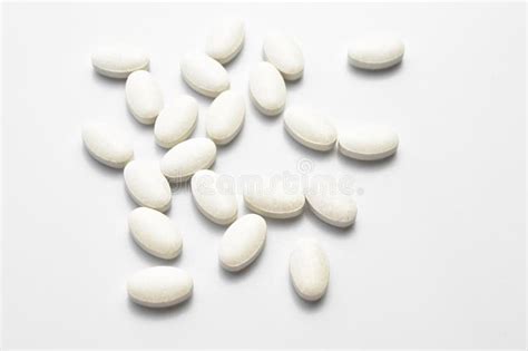 White Oval Tablet Pills Isolated On White Background Oval Vitamin