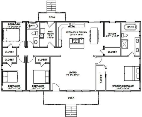 60x30 House 4 Bedroom 2 Bath 1800 Sq Ft Pdf Floor Plan