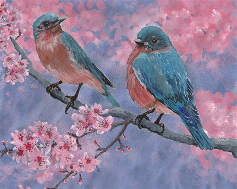 Chatham Real Art Real Close Bluebirds And Cherry Blossoms