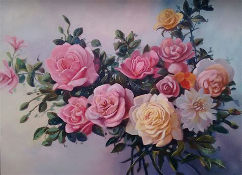 Rosas Oleo Sobre Lienzo Roses Oil On Canvas розы на холсте Óleo