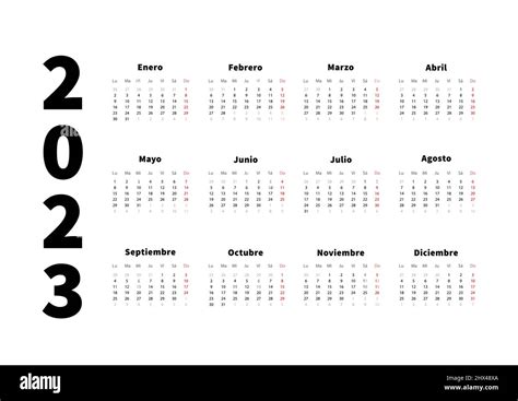 calendario horizontal simple de 2023 años en español calendario