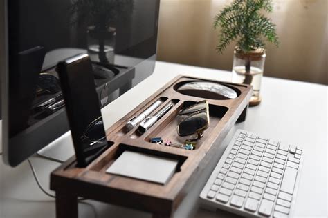 Black Walnut Wood Desk Organizer Office Desk Accessories Etsy