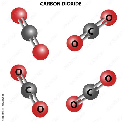 Co2 Carbon Dioxide Molecule Chemical Structurefour Views Stock Vector