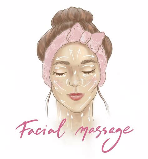 Illustration With Face Massage Lines Face Massage Scheme Demonstrated On Beautiful Girl Stock