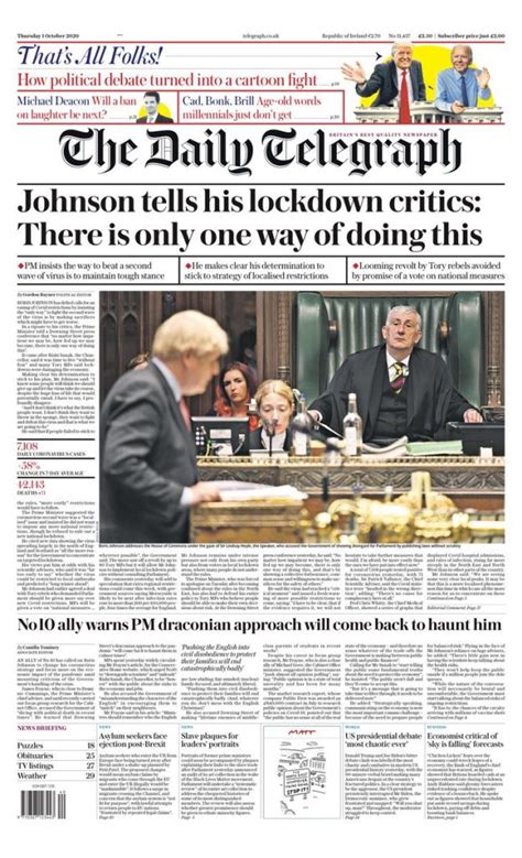 Daily Telegraph Front Page 1st Of October 2020 Tomorrow S Papers Today