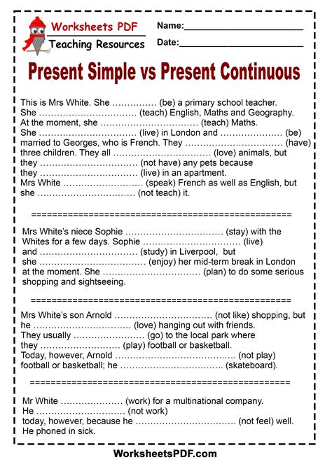 Present Simple VS Present Continuous 1 | English grammar exercises, Simple present tense ...