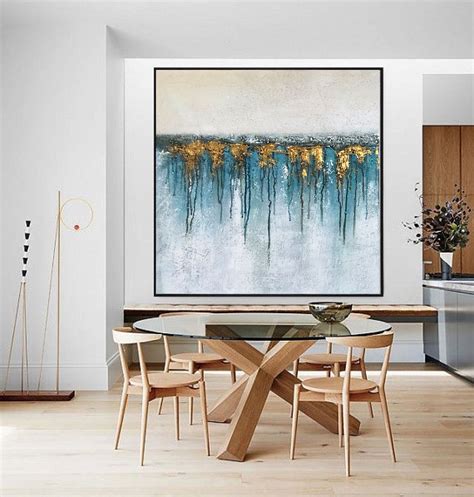 Extra Large Wall Art Modern Abstract Painting Original Teal Etsy