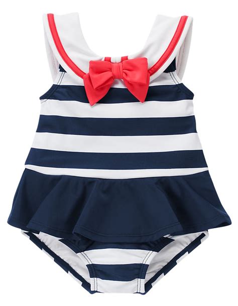 Ahoy Sailor Adorable Stripe One Piece Swimsuit Features A Sailor