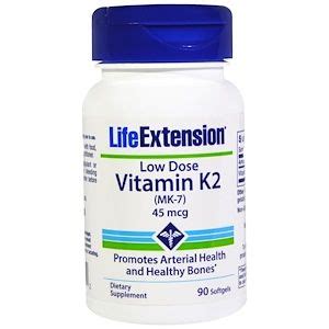 Vitamin k2 supports cardiovascular and bone health. Life Extension, Low Dose Vitamin K2 (MK-7), 45 mcg, 90 ...