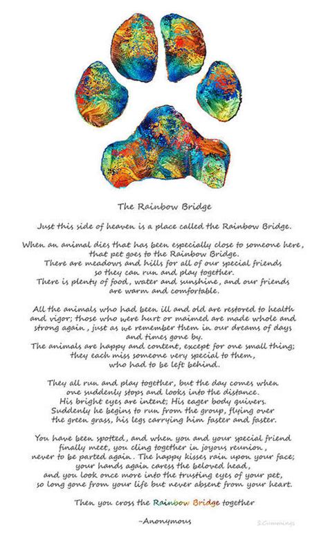 There is always fresh food and water, and the sun is always shining. Rainbow Bridge Poem With Colorful Paw Print By Sharon ...
