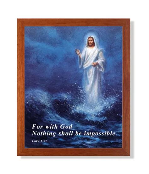 Jesus Christ Walking On Water Religious Art Print 16x20 Honey Frame 64 80 Picclick