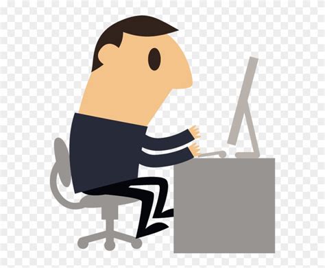 Cartoon Business Man Working With Computer Cartoon Man