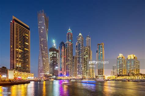 Dubai Skyline Marina At Night High Res Stock Photo Getty Images