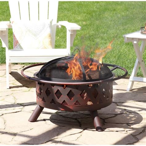 Sunnydaze Decor 30 In W Bronze Steel Wood Burning Fire Pit In The Wood