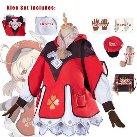 cosplay wigs genshin klee cosplay one piece bag glasses gloves shorts costumes girls game sets