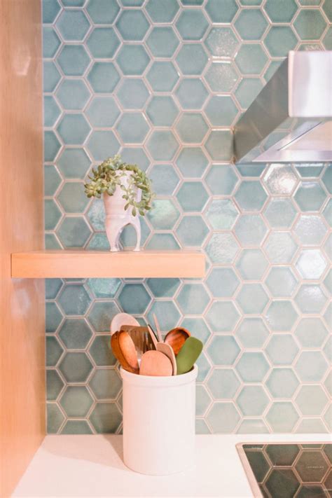 Coastal Blue Hexagon Tile Backsplash Blue Tile Backsplash Kitchen