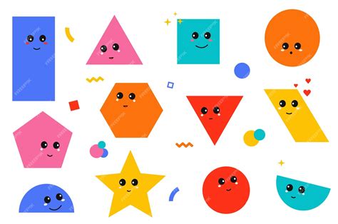 Premium Vector Set Of Geometric Shapes With Face Emotions Cute Comic