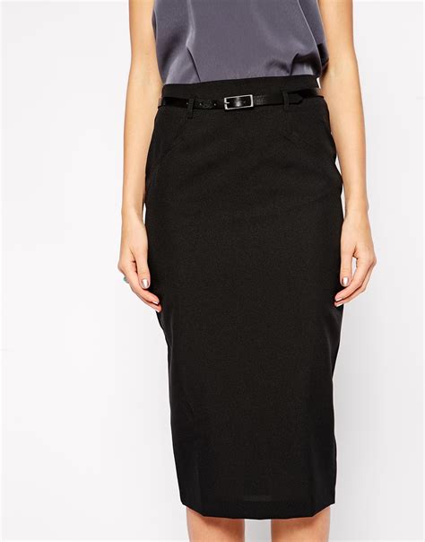 Asos Tall Exclusive Belted Pencil Skirt In Midi Length In Black Lyst