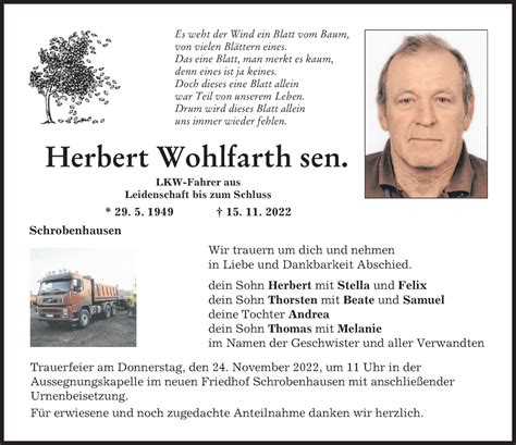 Traueranzeigen Von Herbert Wohlfarth Augsburger Allgemeine Zeitung