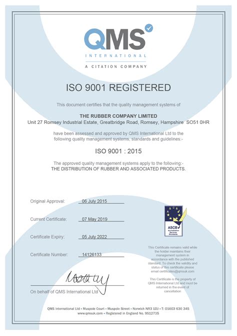 Iso 90012015 Certification The Rubber Company