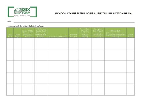 School Counseling Core Curriculum Action Plan In Word And Pdf Formats