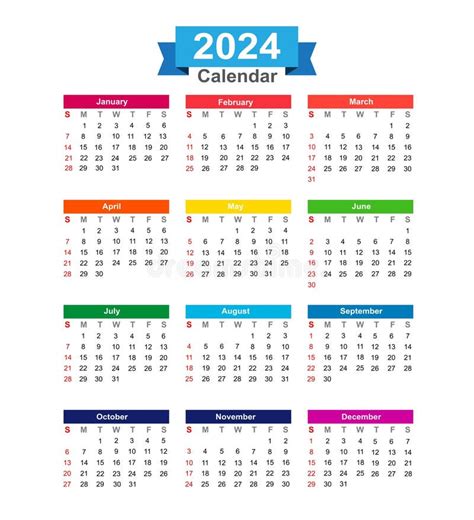 2024 Year Calendar Isolated On White Background Vector Stock Vector