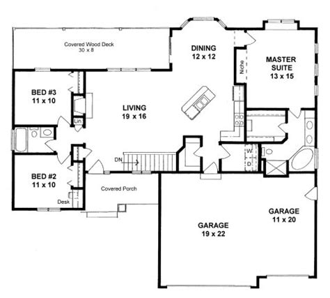 The terrace is covered with boards. Plan #1500 - 3 Bed 2 Bath Open Ranch with covered Deck