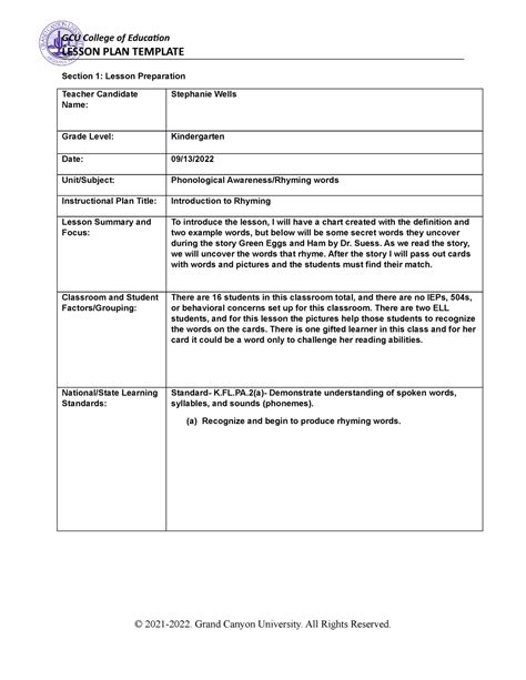 Coe Lesson Plan Benchmark Lesson Plan Template Section 1 Lesson