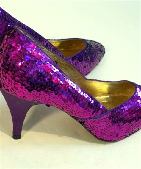 80s Vintage Glam Purple Sequin High Heel Shoes Pumps