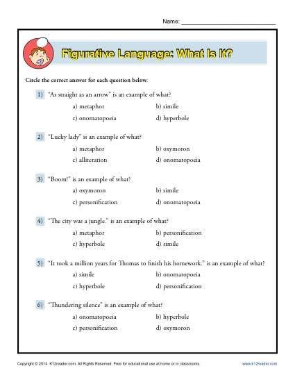 Free Printable Figurative Language Worksheets For Middle School