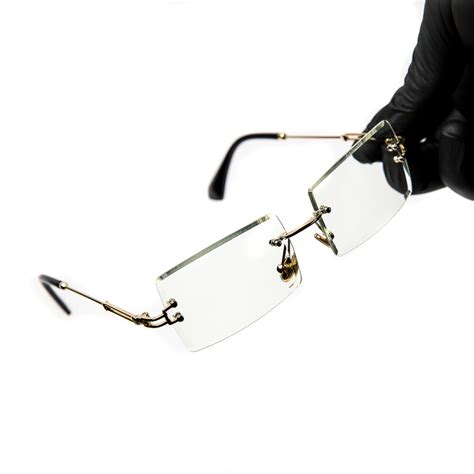 Mens Rectangle Gold Clear Tint Glasses