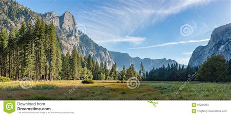 Yosemite National Park Sunset Panorama Stock Image Image Of America