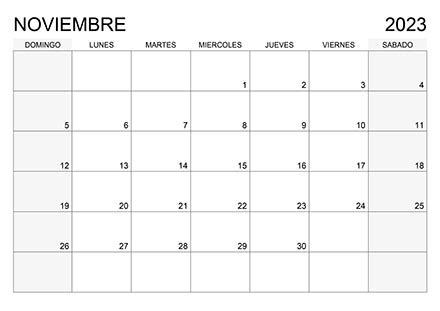 Calendario Noviembre El Domingo Es El Primer D A De La Semana