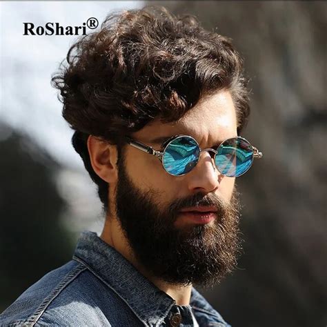 Roshari Round Metal Polarized Sunglasses Women Men Brand Designer Silver Frame Sunglass Vintage