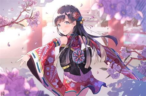 Black Hair Blush Braids Cherry Blossoms Flowers Idolmaster Idolmaster