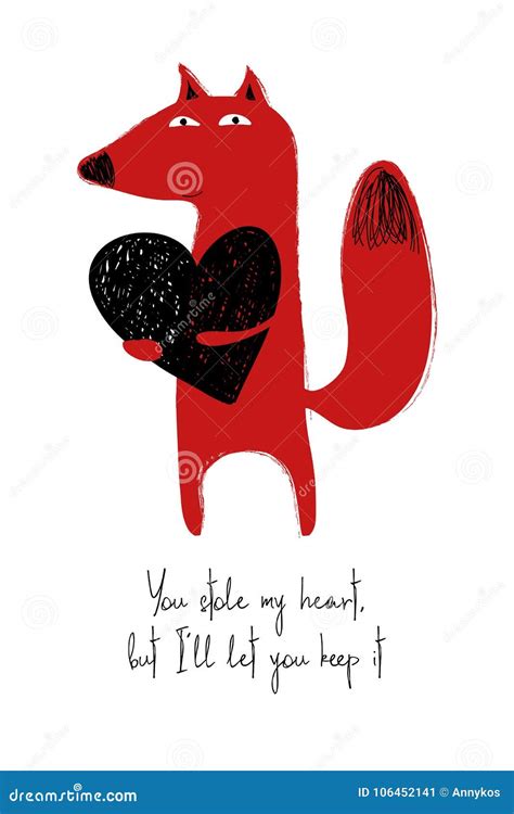 Love Card With Cute Fox Stock Vector Illustration Of Date 106452141
