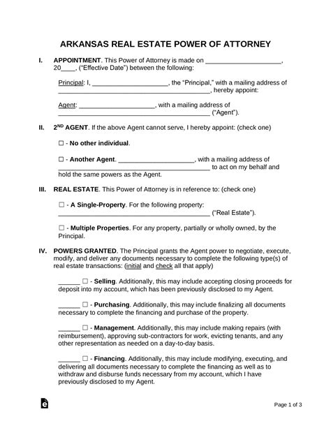 Free Arkansas Real Estate Power Of Attorney Form Word Pdf Eforms