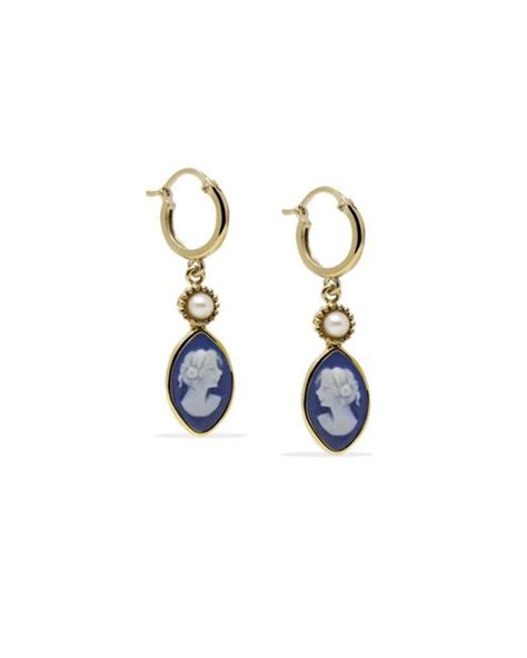 Vintouch Italy Suede Isabella Gold Plated Blue Cameo Hoop Earrings Lyst