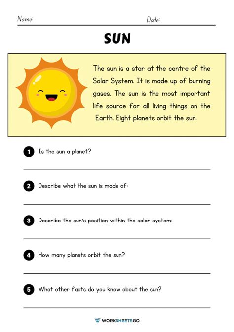 Grade 3 Sun Facts Worksheet